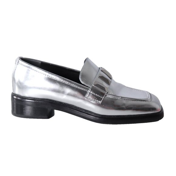 Rag & Bone Women US 8/38 Sliver Maxwell Loafer Leather Metallic Square Toe Shoes - Picture 5 of 14